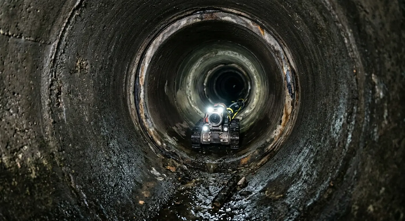 Robotic sewer camera inspecting pipe interior for Sewer Line Cleaning in Hueytown